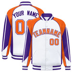 Custom White Orange Varsity Full-Snap Personalized Raglan Sleeves Color Block Letterman Jacket | BuyFootballJersey