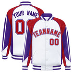 Custom White Red Varsity Full-Snap Personalized Raglan Sleeves Color Block Letterman Jacket | BuyFootballJersey