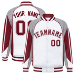 Custom White Gray Varsity Full-Snap Personalized Raglan Sleeves Color Block Letterman Jacket | BuyFootballJersey