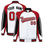 Custom White Red Varsity Full-Snap Personalized Raglan Sleeves Color Block Letterman Jacket | BuyFootballJersey