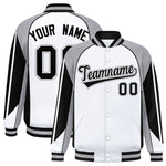 Custom White Gray Varsity Full-Snap Personalized Raglan Sleeves Color Block Letterman Jacket | BuyFootballJersey