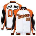 Custom White Orange Varsity Full-Snap Personalized Raglan Sleeves Color Block Letterman Jacket | BuyFootballJersey