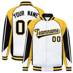 Custom White Gold Varsity Full-Snap Personalized Raglan Sleeves Color Block Letterman Jacket | BuyFootballJersey
