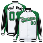 Custom White Kelly Green Varsity Full-Snap Personalized Raglan Sleeves Color Block Letterman Jacket | BuyFootballJersey