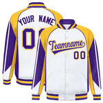 Custom White Gold Varsity Full-Snap Personalized Raglan Sleeves Color Block Letterman Jacket | BuyFootballJersey