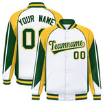Custom White Gold Varsity Full-Snap Personalized Raglan Sleeves Color Block Letterman Jacket | BuyFootballJersey