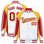 Custom White Gold Varsity Full-Snap Personalized Raglan Sleeves Color Block Letterman Jacket | BuyFootballJersey