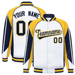 Custom White Gold Varsity Full-Snap Personalized Raglan Sleeves Color Block Letterman Jacket | BuyFootballJersey