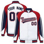 Custom White Red Varsity Full-Snap Personalized Raglan Sleeves Color Block Letterman Jacket | BuyFootballJersey