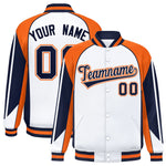 Custom White Orange Varsity Full-Snap Personalized Raglan Sleeves Color Block Letterman Jacket | BuyFootballJersey
