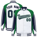 Custom White Kelly Green Varsity Full-Snap Personalized Raglan Sleeves Color Block Letterman Jacket | BuyFootballJersey