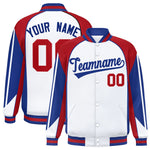 Custom White Red Varsity Full-Snap Personalized Raglan Sleeves Color Block Letterman Jacket | BuyFootballJersey