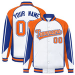 Custom White Orange Varsity Full-Snap Personalized Raglan Sleeves Color Block Letterman Jacket | BuyFootballJersey