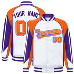 Custom White Orange Varsity Full-Snap Personalized Raglan Sleeves Color Block Letterman Jacket | BuyFootballJersey