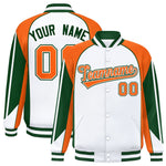 Custom White Orange Varsity Full-Snap Personalized Raglan Sleeves Color Block Letterman Jacket | BuyFootballJersey
