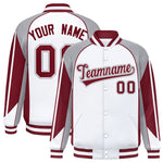 Custom White Gray Varsity Full-Snap Personalized Raglan Sleeves Color Block Letterman Jacket | BuyFootballJersey