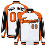 Custom White Orange Varsity Full-Snap Personalized Raglan Sleeves Color Block Letterman Jacket | BuyFootballJersey