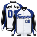 Custom White Royal Varsity Full-Snap Personalized Raglan Sleeves Color Block Letterman Jacket | BuyFootballJersey
