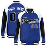 Custom Royal White Varsity Full-Snap Personalized Raglan Sleeves Color Block Letterman Jacket | BuyFootballJersey