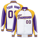 Custom White Gold Varsity Full-Snap Personalized Raglan Sleeves Color Block Letterman Jacket | BuyFootballJersey