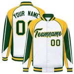 Custom White Gold Varsity Full-Snap Personalized Raglan Sleeves Color Block Letterman Jacket | BuyFootballJersey
