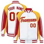 Custom White Gold Varsity Full-Snap Personalized Raglan Sleeves Color Block Letterman Jacket | BuyFootballJersey