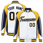 Custom White Gold Varsity Full-Snap Personalized Raglan Sleeves Color Block Letterman Jacket | BuyFootballJersey