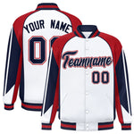 Custom White Red Varsity Full-Snap Personalized Raglan Sleeves Color Block Letterman Jacket | BuyFootballJersey