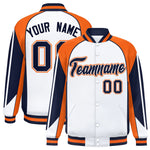 Custom White Orange Varsity Full-Snap Personalized Raglan Sleeves Color Block Letterman Jacket | BuyFootballJersey