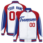 Custom White Red Varsity Full-Snap Personalized Raglan Sleeves Color Block Letterman Jacket | BuyFootballJersey