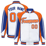 Custom White Orange Varsity Full-Snap Personalized Raglan Sleeves Color Block Letterman Jacket | BuyFootballJersey