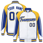 Custom White Gold Varsity Full-Snap Personalized Raglan Sleeves Color Block Letterman Jacket | BuyFootballJersey