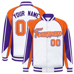 Custom White Orange Varsity Full-Snap Personalized Raglan Sleeves Color Block Letterman Jacket | BuyFootballJersey