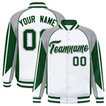 Custom White Gray Varsity Full-Snap Personalized Raglan Sleeves Color Block Letterman Jacket | BuyFootballJersey