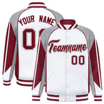 Custom White Gray Varsity Full-Snap Personalized Raglan Sleeves Color Block Letterman Jacket | BuyFootballJersey
