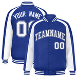 Custom Royal White Varsity Full-Snap Color Block Personalized Raglan Sleeves Letterman Jacket | BuyFootballJersey