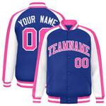 Custom Royal White Varsity Full-Snap Color Block Personalized Raglan Sleeves Letterman Jacket | BuyFootballJersey