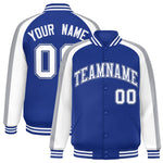 Custom Royal White Varsity Full-Snap Color Block Personalized Raglan Sleeves Letterman Jacket | BuyFootballJersey