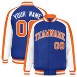 Custom Royal White Varsity Full-Snap Color Block Personalized Raglan Sleeves Letterman Jacket | BuyFootballJersey