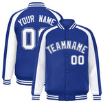 Custom Royal White Varsity Full-Snap Color Block Personalized Raglan Sleeves Letterman Jacket | BuyFootballJersey
