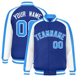 Custom Royal White Varsity Full-Snap Color Block Personalized Raglan Sleeves Letterman Jacket | BuyFootballJersey