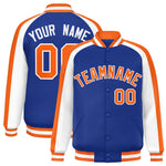 Custom Royal White Varsity Full-Snap Color Block Personalized Raglan Sleeves Letterman Jacket | BuyFootballJersey