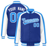 Custom Royal White Varsity Full-Snap Color Block Personalized Raglan Sleeves Letterman Jacket | BuyFootballJersey