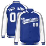 Custom Royal White Varsity Full-Snap Color Block Personalized Raglan Sleeves Letterman Jacket | BuyFootballJersey