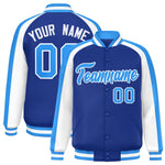 Custom Royal White Varsity Full-Snap Color Block Personalized Raglan Sleeves Letterman Jacket | BuyFootballJersey