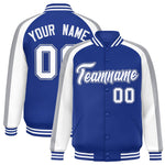 Custom Royal White Varsity Full-Snap Color Block Personalized Raglan Sleeves Letterman Jacket | BuyFootballJersey