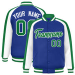 Custom Royal White Varsity Full-Snap Color Block Personalized Raglan Sleeves Letterman Jacket | BuyFootballJersey