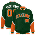 Custom Green Orange Varsity Full-Snap Color Block Letterman Baseball Jacket | BuyFootballJersey