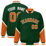 Custom Green Orange Varsity Full-Snap Color Block Letterman Baseball Jacket | BuyFootballJersey