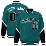 Custom Aqua Black Varsity Full-Snap Color Block Letterman Baseball Jacket | BuyFootballJersey
